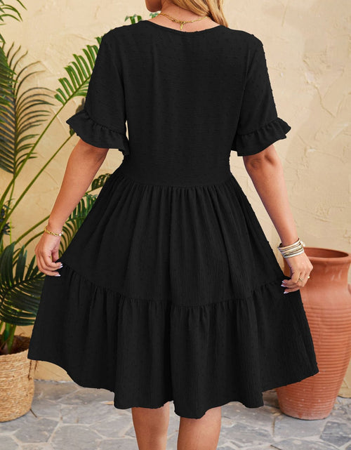 Load image into Gallery viewer, Swiss Dot Ruffled V-Neck Tiered Dress

