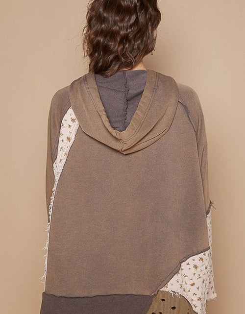 Load image into Gallery viewer, POL Floral Patchwork Distressed Drawstring Hoodie

