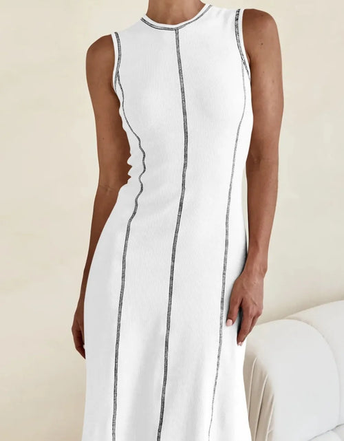 Load image into Gallery viewer, Contrast Stitching Round Neck Sleeveless Midi Dress
