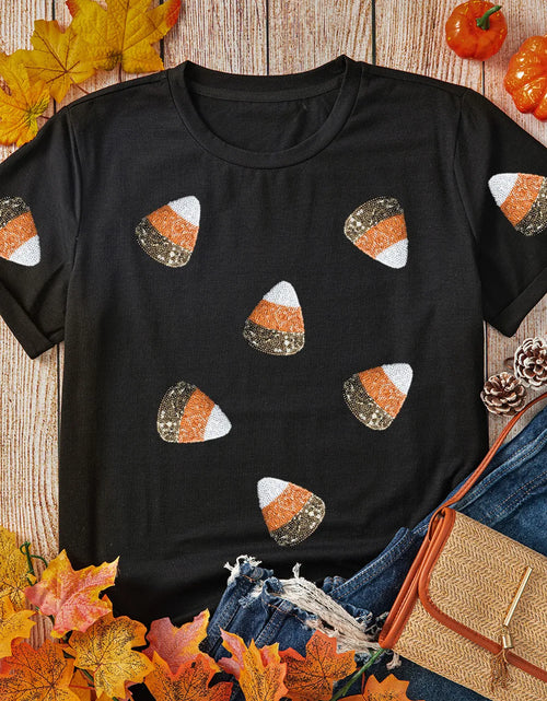 Load image into Gallery viewer, Sequin Round Neck Short Sleeve T-Shirt
