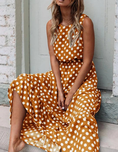 Load image into Gallery viewer, Polka Dot Round Neck Sleeveless Midi Dress
