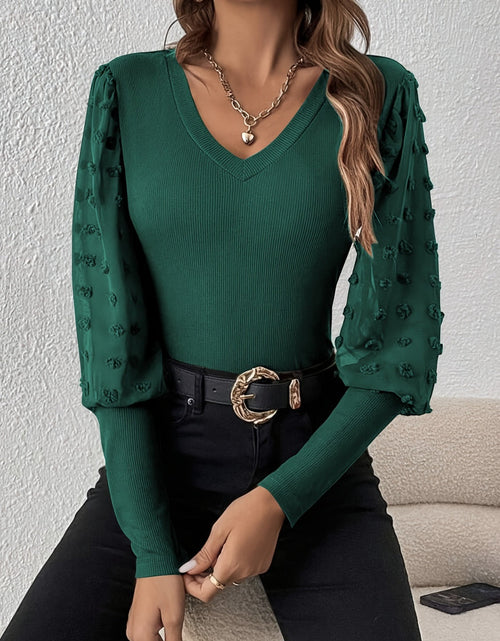 Load image into Gallery viewer, Swiss Dot V-Neck Long Sleeve Top
