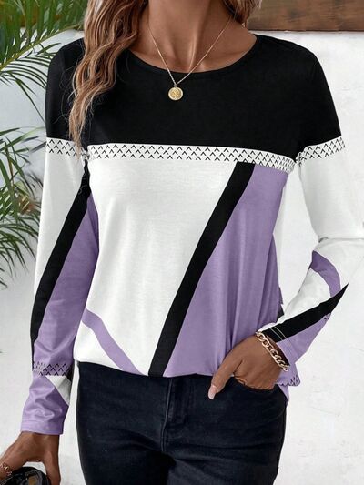 Load image into Gallery viewer, Contrast Round Neck Long Sleeve T-Shirt
