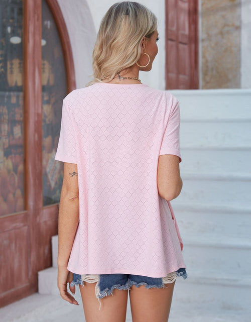 Load image into Gallery viewer, Eyelet Open Front Short Sleeve Cover Up
