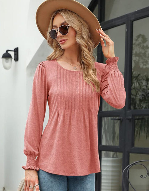 Load image into Gallery viewer, Smocked Round Neck Lantern Sleeve Blouse
