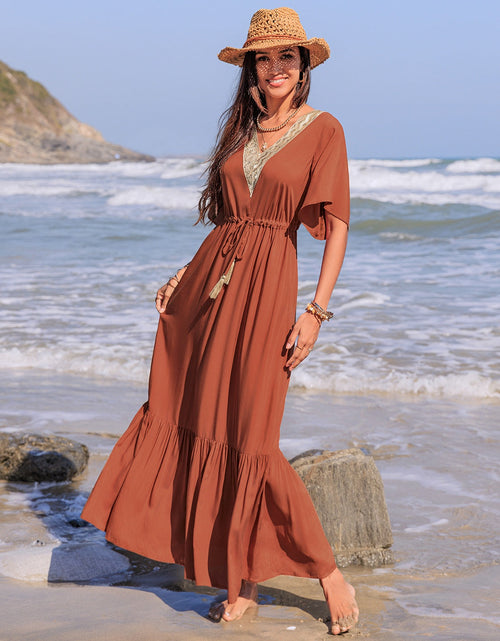 Load image into Gallery viewer, Ruffled Tassel V-Neck Flutter Sleeve Dress
