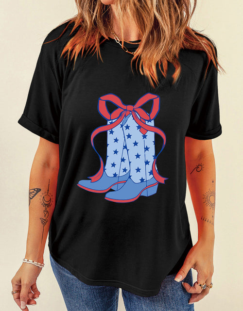 Load image into Gallery viewer, Boot Graphic Round Neck Short Sleeve T-Shirt
