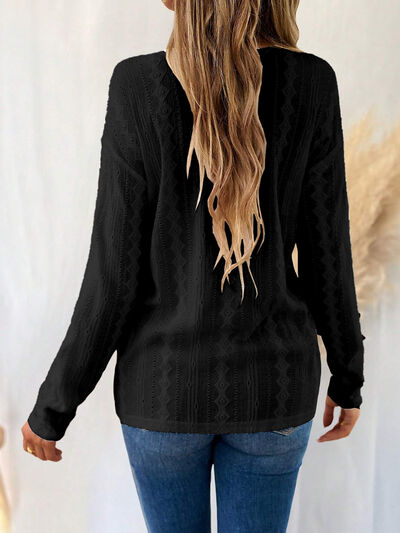 Load image into Gallery viewer, Eyelet V-Neck Dropped Shoulder T-Shirt
