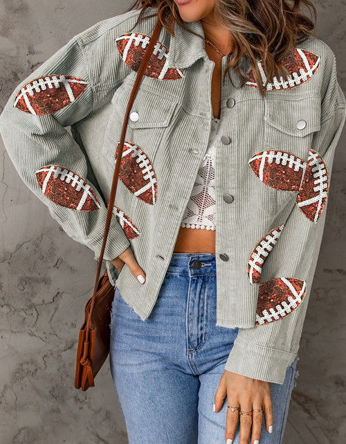 Load image into Gallery viewer, Football Sequin Button Up Dropped Shoulder Jacket
