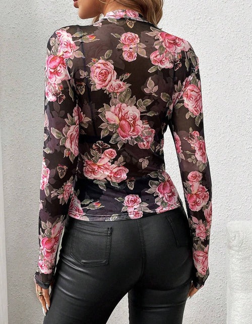 Load image into Gallery viewer, Mesh Floral Mock Neck Long Sleeve Top

