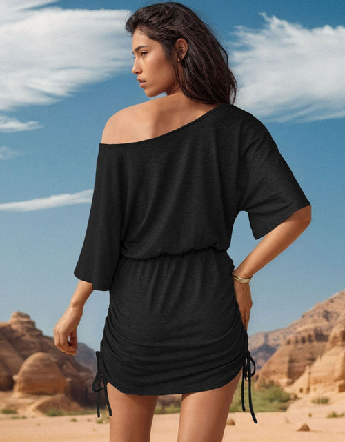 Load image into Gallery viewer, Perfee Drawstring One Shoulder Three-Quarter Sleeve Mini Dress
