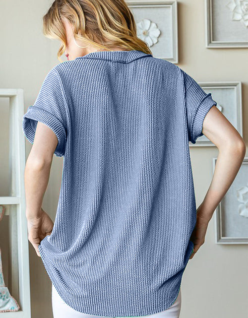 Load image into Gallery viewer, Heimish Full Size Front Pocket Short Sleeve Ribbed Top
