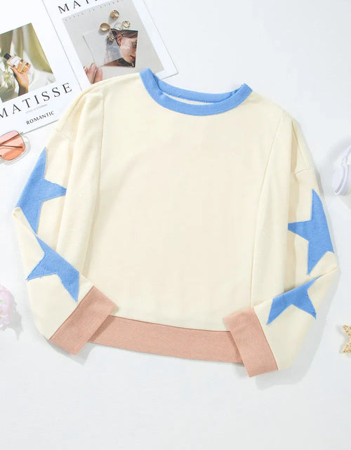 Load image into Gallery viewer, Star Contrast Round Neck Long Sleeve Sweatshirt
