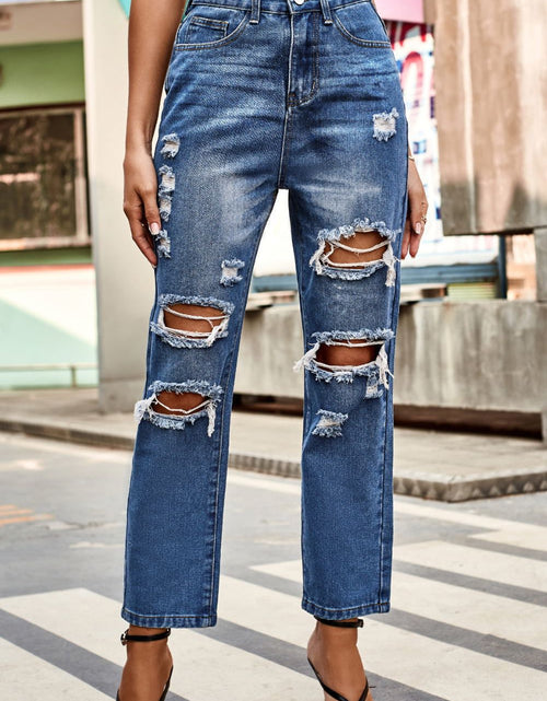 Load image into Gallery viewer, Distressed High Waist Straight Jeans
