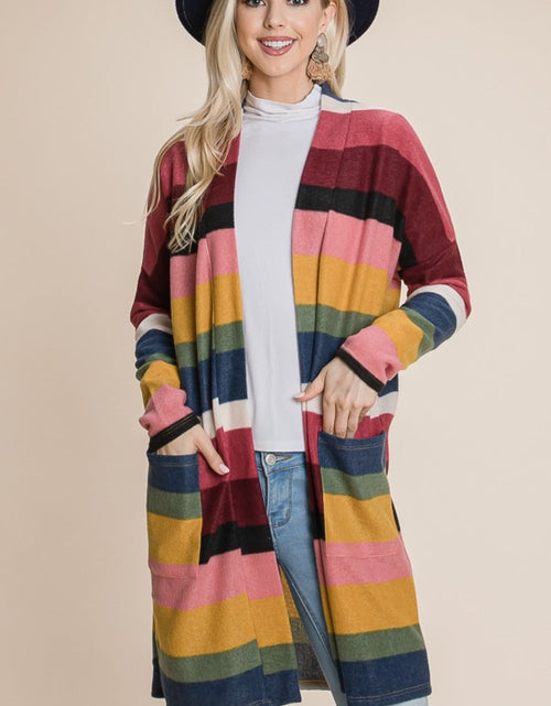 Load image into Gallery viewer, BOMBOM Color Block Striped Open Front Cardigan

