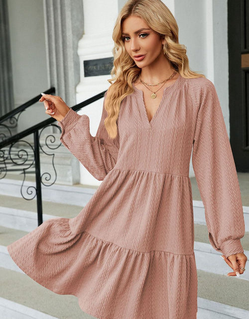 Load image into Gallery viewer, Notched Neck Long Sleeve Mini Dress
