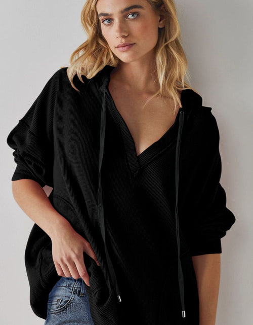 Load image into Gallery viewer, Exposed Seam Drawstring Long Sleeve Hoodie
