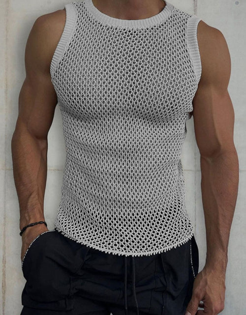 Load image into Gallery viewer, Men's Round Neck Hollow Out Sleeveless Knit Top
