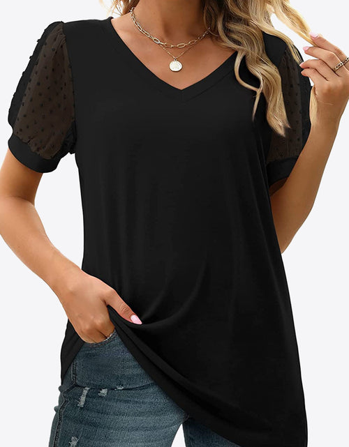 Load image into Gallery viewer, Swiss Dot Puff Sleeve V-Neck Tee

