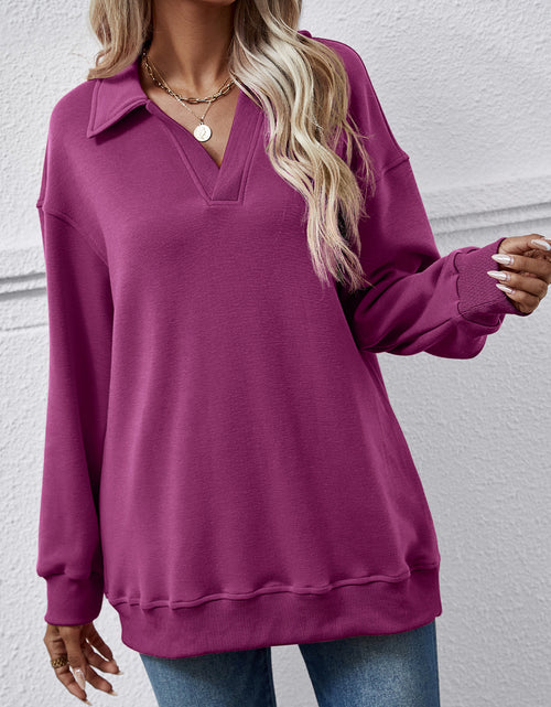 Load image into Gallery viewer, Collared Neck Dropped Shoulder Sweatshirt
