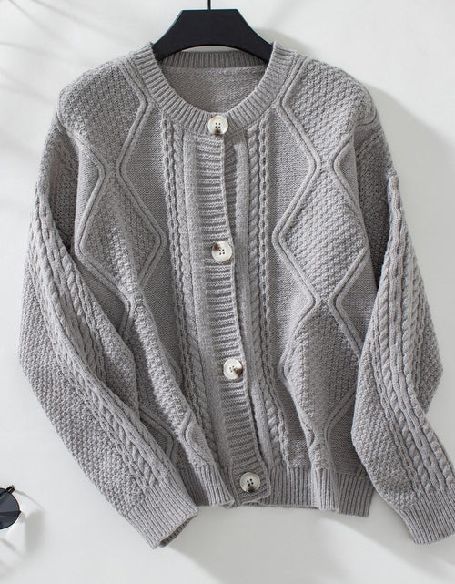 Load image into Gallery viewer, Cable-Knit Round Neck Button Up Cardigan

