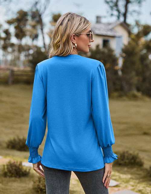 Load image into Gallery viewer, Notched Neck Flounce Sleeve Blouse
