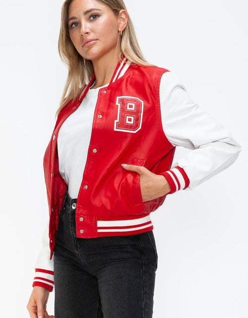 Load image into Gallery viewer, Love Me Now PU Leather Contrast Snap Down Bomber Jacket
