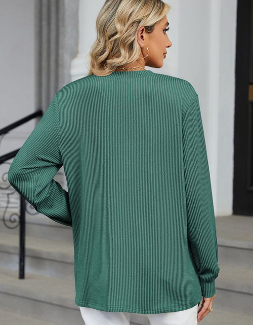 Load image into Gallery viewer, Striped Notched Long Sleeve T-Shirt
