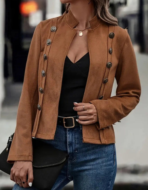 Load image into Gallery viewer, Decorative Button Open Front Long Sleeve Jacket
