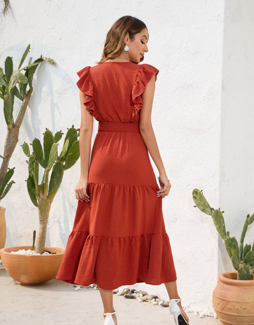Load image into Gallery viewer, Tiered Ruffled V-Neck Cap Sleeve Dress

