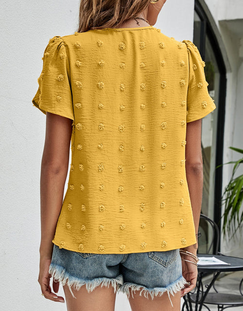 Load image into Gallery viewer, Swiss Dot Round Neck Petal Sleeve Top
