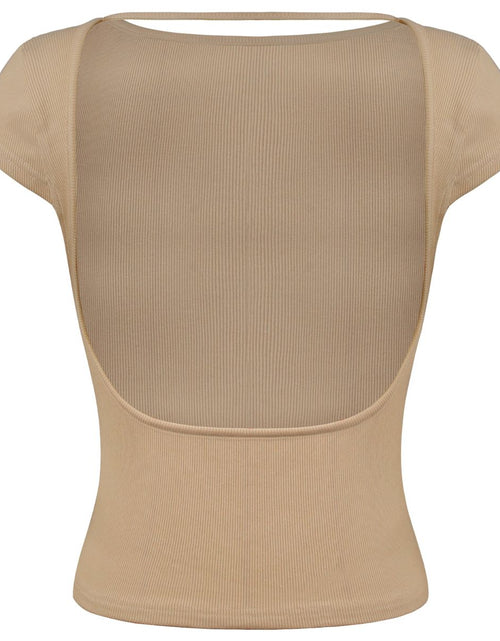 Load image into Gallery viewer, Round Neck Backless Short Sleeve Tee
