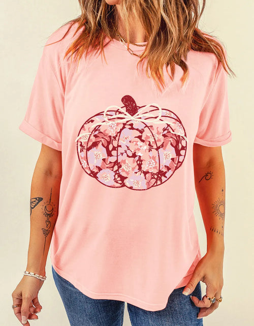 Load image into Gallery viewer, Pumpkin Graphic Round Neck Long Sleeve T-Shirt

