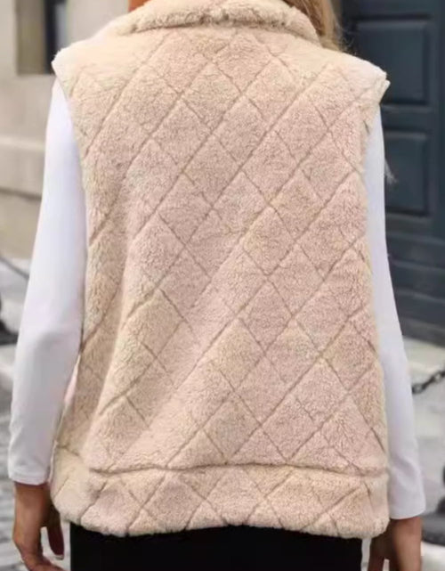 Load image into Gallery viewer, Fuzzy Plaid Texture Zip Up Vest Coat
