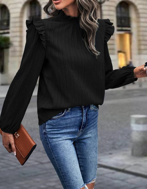 Load image into Gallery viewer, Mock Neck Ruffle Shoulder Blouse
