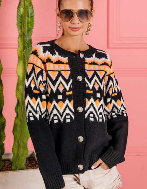 Load image into Gallery viewer, BiBi Ethnic Pattern Button Up Knit Cardigan
