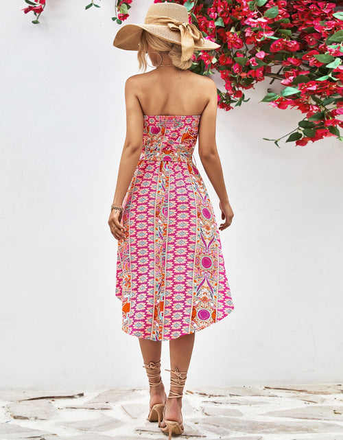 Load image into Gallery viewer, Printed Strapless Tie Belt Dress
