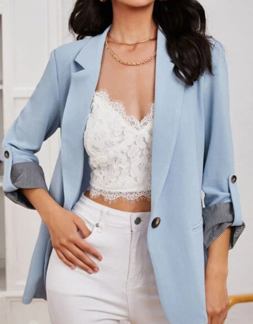 Load image into Gallery viewer, Lapel Collar Roll-Tab Sleeve Blazer

