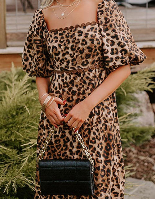 Load image into Gallery viewer, Leopard Square Neck Puff Sleeve Maxi Dress

