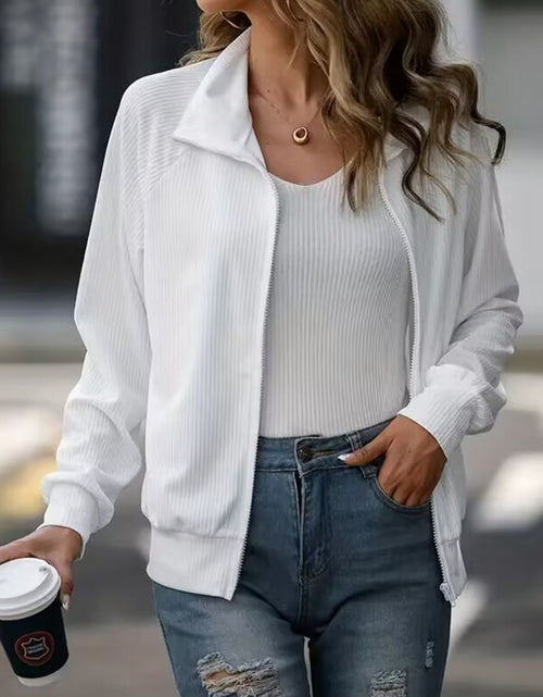Load image into Gallery viewer, Zip Up Collared Neck Raglan Sleeve Jacket
