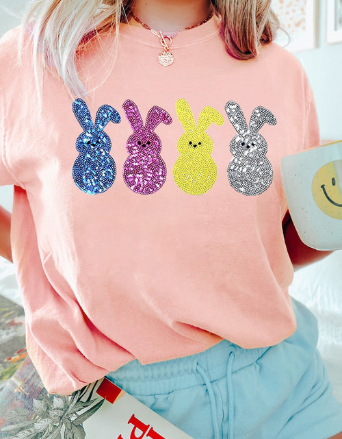 Load image into Gallery viewer, Sequin Bunny Round Neck Short Sleeve T-Shirt
