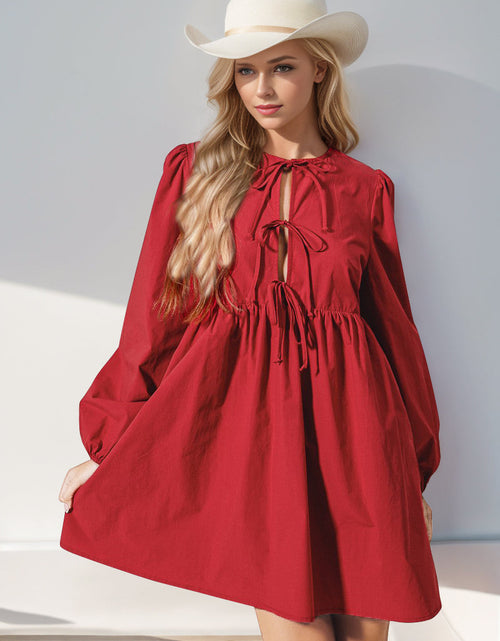 Load image into Gallery viewer, Double Take Christmas Front Tied Long Sleeve Mini Dress
