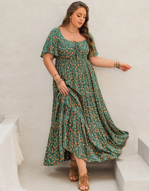 Load image into Gallery viewer, Plus Size Printed Short Sleeve Tiered Maxi Dress
