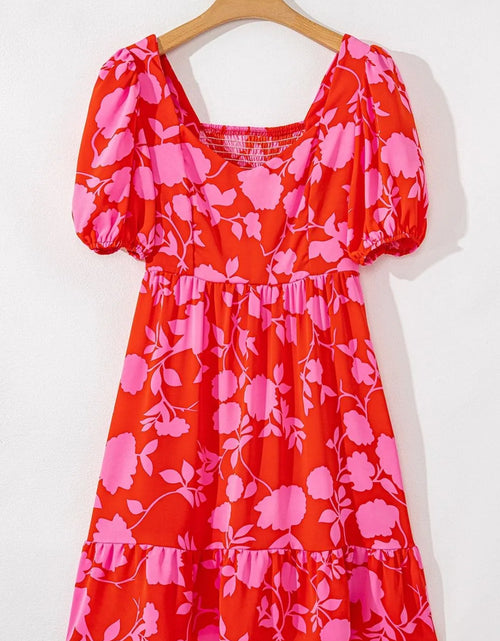 Load image into Gallery viewer, Floral Puff Sleeve Sweetheart Neck Ruffled Mini Dress
