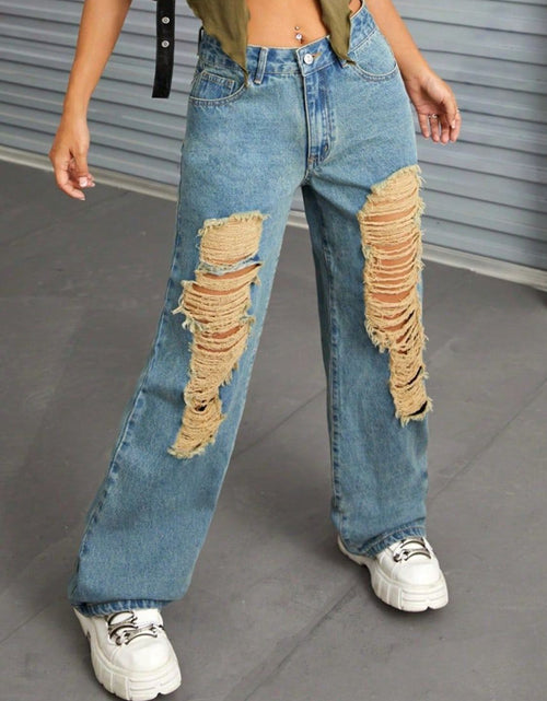 Load image into Gallery viewer, Distressed Wide Leg Jeans with Pockets
