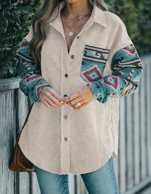 Load image into Gallery viewer, Perfee Pocketed Geometric Collared Neck Shacket
