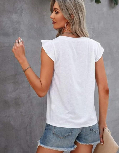 Load image into Gallery viewer, Ruffled Round Neck Cap Sleeve T-Shirt
