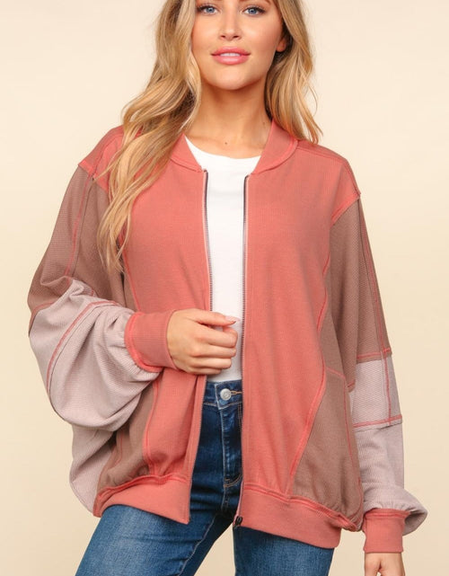 Load image into Gallery viewer, Haptics Zip Up Color Block Bomber Jacket with Side Pockets
