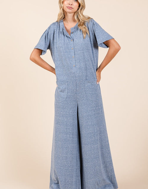 Load image into Gallery viewer, Mittoshop Button Detail Short Sleeve Wide Leg Jumpsuit
