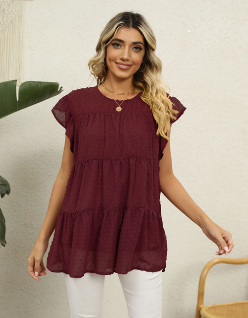 Load image into Gallery viewer, Swiss Dot Round Neck Tiered Blouse
